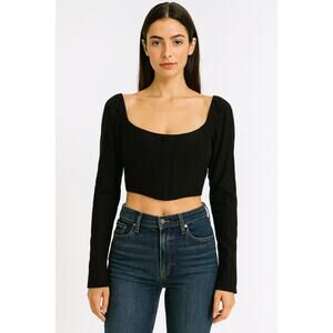 NWT LPA Cropped Corset Top Long Sleeve Medium Black Y2K Edgy Streetwear Feminine